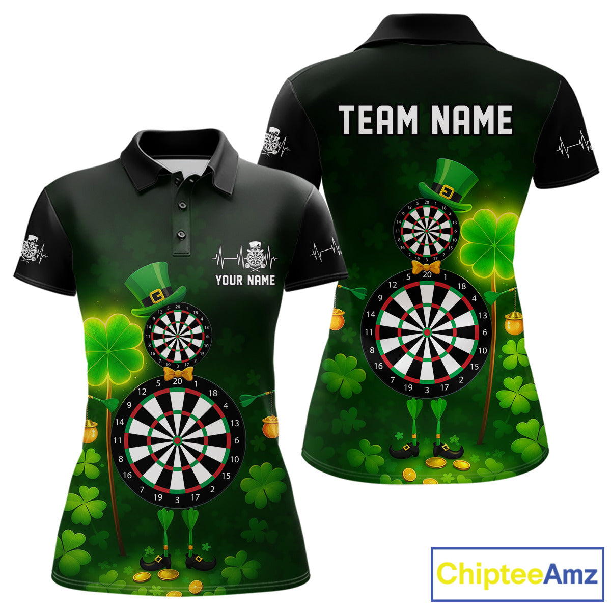 Personalized Funny Dartboard Patrick Day Women Darts Polo Shirts Shamrock Dart Team Gifts NYN2185