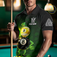 Load image into Gallery viewer, Funny Shamrock Pool 9 Ball &amp; 8 Ball Men's Billiard Team Shirt Custom Patrick Day Billiard Attire NYN2473