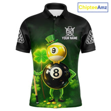 Load image into Gallery viewer, Funny Shamrock Pool 9 Ball &amp; 8 Ball Men's Billiard Team Shirt Custom Patrick Day Billiard Attire NYN2473