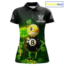 Load image into Gallery viewer, Funny Shamrock Pool 9 Ball &amp; 8 Ball Women's Billiard Team Shirt Custom Patrick Day Billiard Attire NYN2473