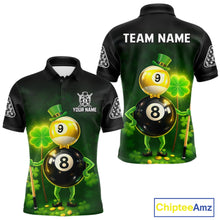 Load image into Gallery viewer, Funny Shamrock Pool 9 Ball &amp; 8 Ball Men's Billiard Team Shirt Custom Patrick Day Billiard Attire NYN2473