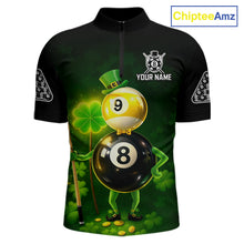 Load image into Gallery viewer, Funny Shamrock Pool 9 Ball &amp; 8 Ball Men's Billiard Team Shirt Custom Patrick Day Billiard Attire NYN2473