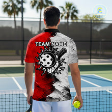 Load image into Gallery viewer, White &amp; Red Paint Splatter Pickleball Ball T-Shirt For Men Custom Outfits Pickleball Jerseys NYN2488