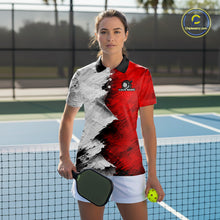 Load image into Gallery viewer, White &amp; Red Paint Splatter Pickleball Ball T-Shirt For Women Custom Outfits Pickleball Jerseys NYN2488