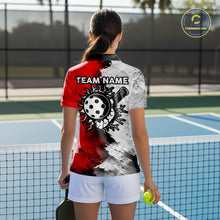 Load image into Gallery viewer, White &amp; Red Paint Splatter Pickleball Ball T-Shirt For Women Custom Outfits Pickleball Jerseys NYN2488