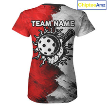 Load image into Gallery viewer, White &amp; Red Paint Splatter Pickleball Ball T-Shirt For Women Custom Outfits Pickleball Jerseys NYN2488
