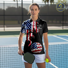 Load image into Gallery viewer, US Flag Smoking Pickleball Ball T-Shirt For Women Custom Patriotic Pickleball Team Jerseys NYN2490