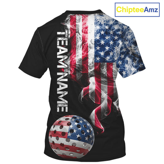 US Flag Smoking Pickleball Ball T-Shirt For Men Custom Patriotic Pickleball Team Jerseys NYN2490