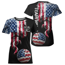 Load image into Gallery viewer, US Flag Smoking Pickleball Ball T-Shirt For Women Custom Patriotic Pickleball Team Jerseys NYN2490