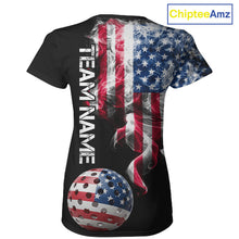 Load image into Gallery viewer, US Flag Smoking Pickleball Ball T-Shirt For Women Custom Patriotic Pickleball Team Jerseys NYN2490