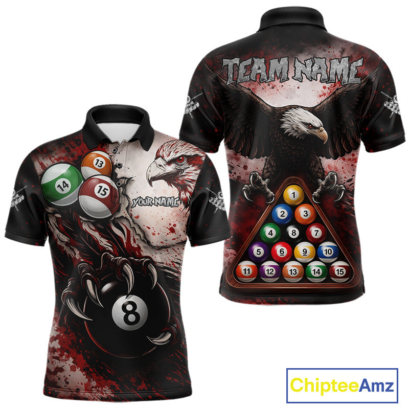 Red Grunge Eagle 8 Ball Billiard Pool Shirt For Men Custom Claws Billiard Attire Team Jersey NYN3063