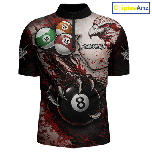 Red Grunge Eagle 8 Ball Billiard Pool Shirt For Men Custom Claws Billiard Attire Team Jersey NYN3063