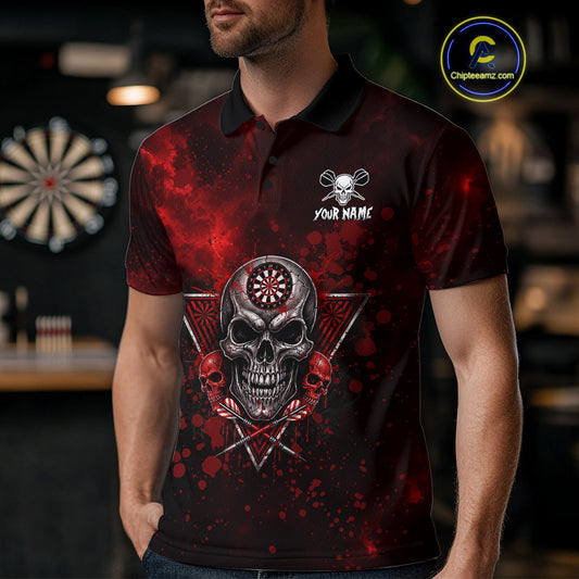 Custom Red Splatter Multi-Skull Men Darts Arrow Polo League Shirts Dart Team Jerseys NYN2200