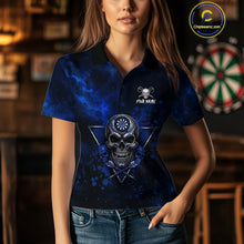 Load image into Gallery viewer, Custom Blue Splatter Multi-Skull Women Darts Arrow Polo League Shirts Dart Team Jerseys NYN2201