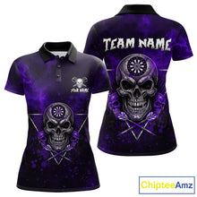 Load image into Gallery viewer, Custom Purple Splatter Multi-Skull Women Darts Arrow Polo League Shirts Dart Team Jerseys NYN2202