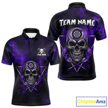 Load image into Gallery viewer, Custom Purple Splatter Multi-Skull Men Darts Arrow Polo League Shirts Dart Team Jerseys NYN2202