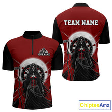 Load image into Gallery viewer, Black And Red Grim Reaper Moon Dartboard Custom Men Darts Quarter-Zip Shirt Gothic Dart Jerseys NYN1947