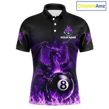 Load image into Gallery viewer, Purple Flaming Dragon Play Pool 8 Ball Men Billiard Shirt Custom Billiard Polo &amp; 1/4-Zip Attire NYN2493