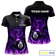 Load image into Gallery viewer, Purple Flaming Dragon Play Pool 8 Ball Women Billiard Shirt Custom Billiard Polo &amp; 1/4-Zip Attire NYN2493