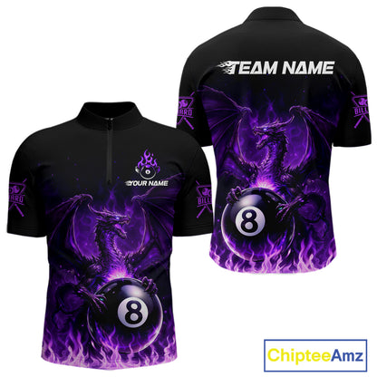 Purple Flaming Dragon Play Pool 8 Ball Men Billiard Shirt Custom Billiard Polo & 1/4-Zip Attire NYN2493