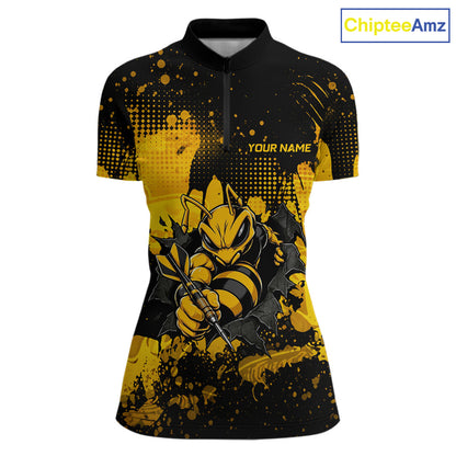 Black And Yellow Grunge Funny Bee Darts Polo & 1/4 Zip For Women Personalized Dart Team Shirts NYN3237