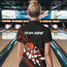 Load image into Gallery viewer, Female bowler wearing Funny Angry Bowling Ball bowling jersey during league competition and bowling event