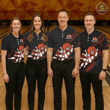 Load image into Gallery viewer, Men women bowling team wearing Funny Angry Bowling Ball custom bowling uniforms and tournament team jerseys