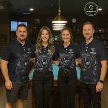 Load image into Gallery viewer, Men women billiard team wearing Grey Smokes Cobra custom 8 ball pool uniforms, professional pool league jerseys for tournament play