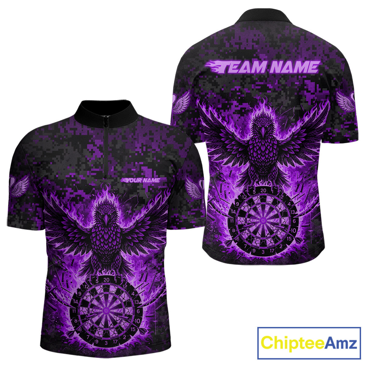 Custom Red Flames Eagle Digital Camo Darts Quarter-Zip Shirt For Men Cracked Dart Jerseys NYN1959