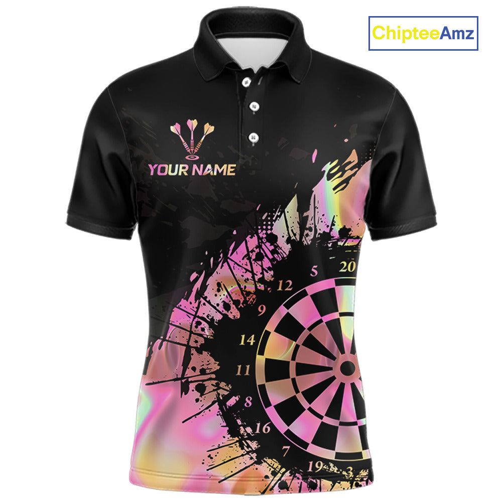 Pink Holographic Dartboard Grunge Darts Polo Shirts For Men Custom Name For Darters NYN2705