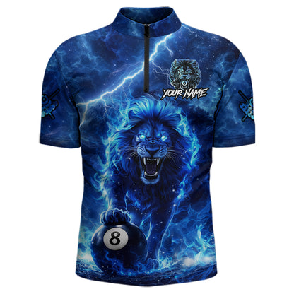 Personalized Billiards Shirt Blue Flames Lion 8 Ball Pool For Men Billiard Jersey Customized Name NYN2860