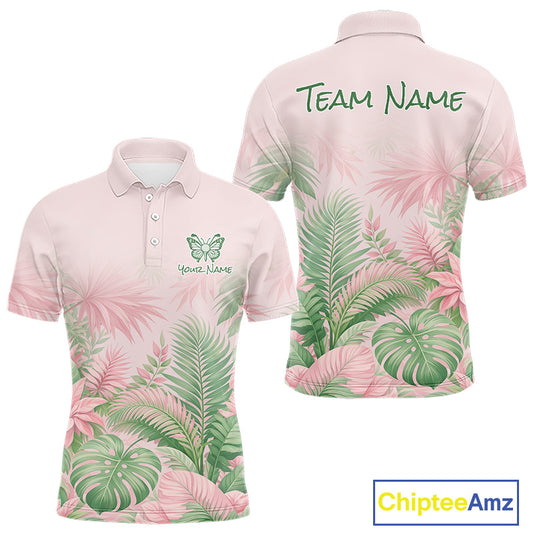 Personalized Green And Pink Tropical Pattern Custom Golf Polo Shirt For Men Golf Team Clothes NYN2864