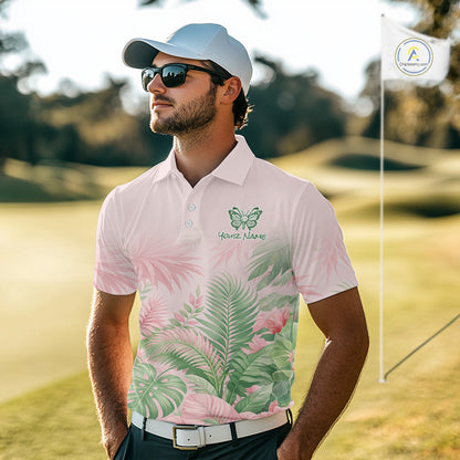 Personalized Green And Pink Tropical Pattern Custom Golf Polo Shirt For Men Golf Team Clothes NYN2864