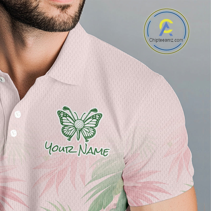 Personalized Green And Pink Tropical Pattern Custom Golf Polo Shirt For Men Golf Team Clothes NYN2864