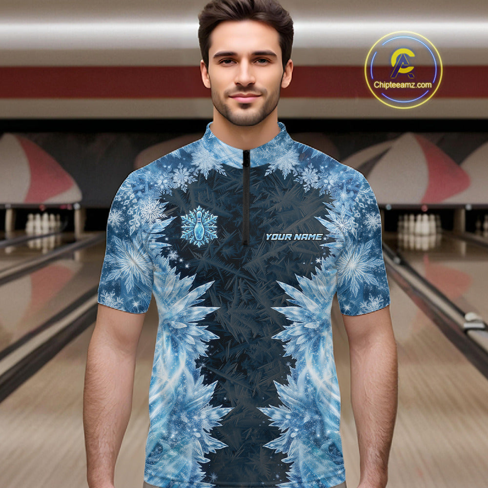 Icy Mens Bowling Shirts Custom Snowflake Icy Bowling Ball And Pins Team League Bowler Jerseys NYN3070