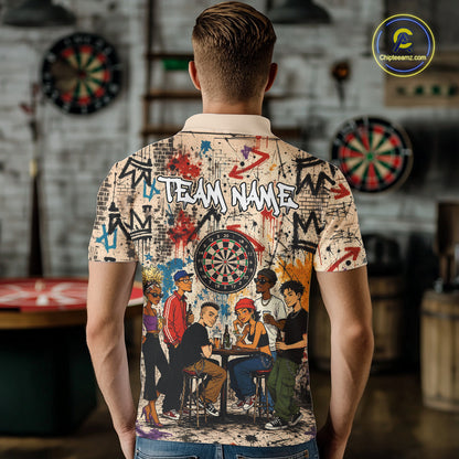 Grunge Graffiti Funny Friends And Beer Mens Darts Shirt Custom Polo 1/4 Zip Team Darts Jersey NYN3243