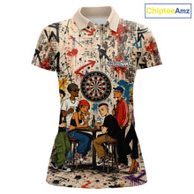 Load image into Gallery viewer, Grunge Graffiti Funny Friends And Beer Women Darts Shirt Custom Polo 1/4 Zip Team Darts Jersey NYN3243