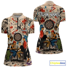 Load image into Gallery viewer, Grunge Graffiti Funny Friends And Beer Women Darts Shirt Custom Polo 1/4 Zip Team Darts Jersey NYN3243