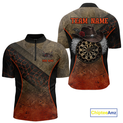 Funny Dartboard Cowboy Darts Polo & 1/4-Zip Shirts For Men Custom Grunge Brown Darts Team Jerseys NYN3079