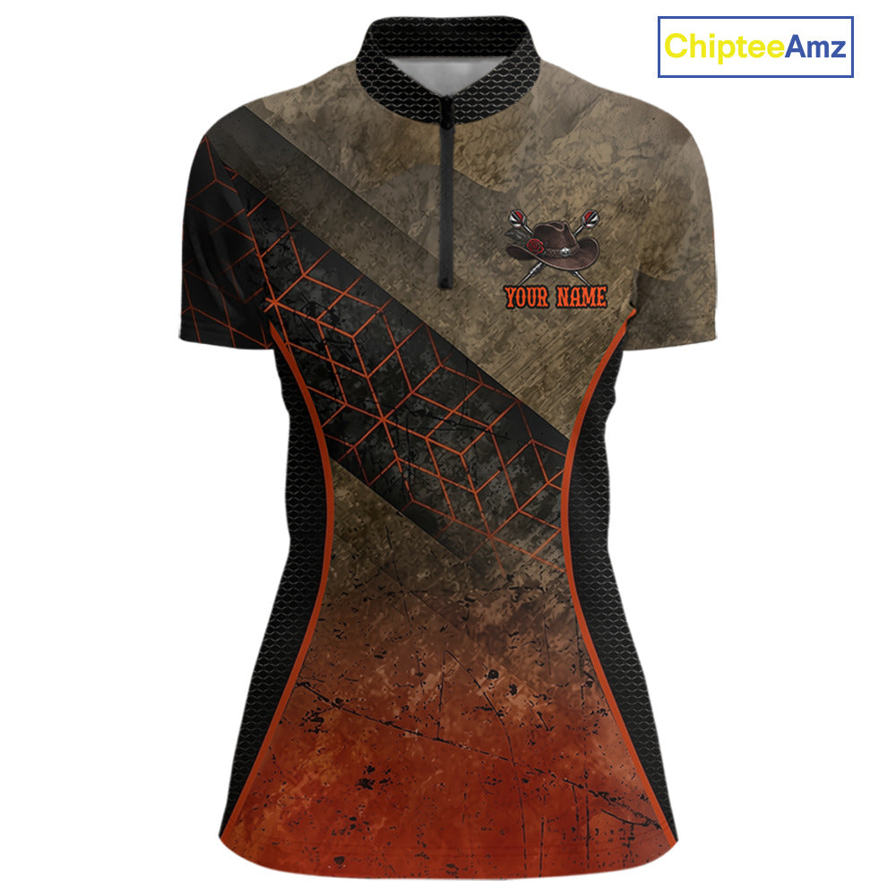 Funny Dartboard Cowboy Darts Polo & 1/4-Zip Shirts For Women Custom Grunge Brown Darts Team Jerseys NYN3079