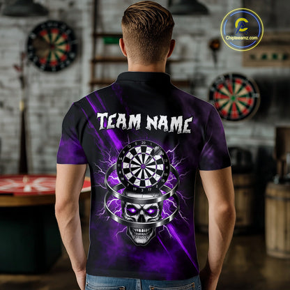 Custom Silver Skull Dartboard Lightning Purple Dart Men Polo Jerseys Outfits Dart Shirt NYN1711