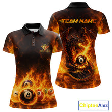 Load image into Gallery viewer, Fire Flame Dragon women's billiard polo shirt, personalized 8 ball pool team jersey, dragon billiard apparel