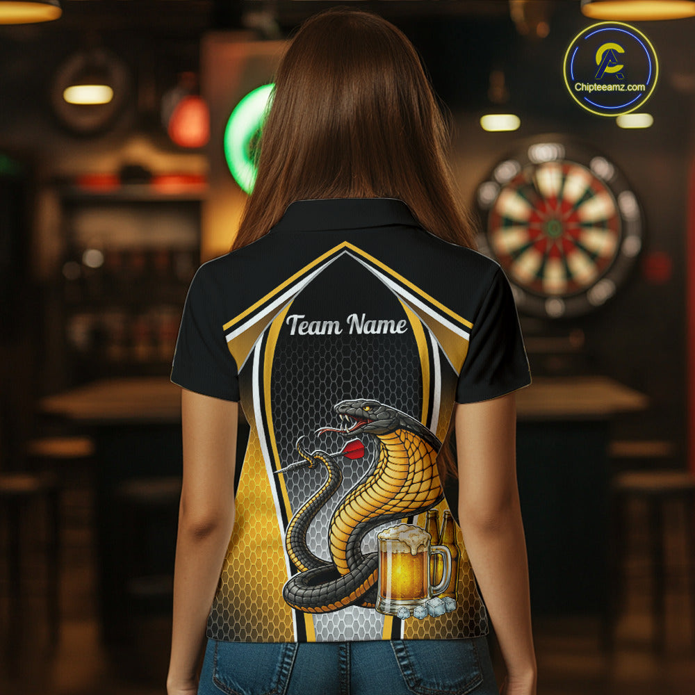 Funny Cobra Cheer Beers Polo & 1/4-Zip Shirt Custom Black & Yellow Cobra Women Best Dart Team Shirts NYN2897