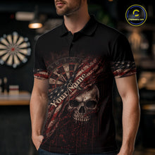 Load image into Gallery viewer, Red Grunge Retro Amercian Flag Dartboard Men Dart Polo Shirt Custom Skull Dart Team Jerseys NYN2542