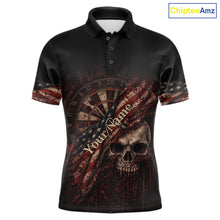 Load image into Gallery viewer, Red Grunge Retro Amercian Flag Dartboard Men Dart Polo Shirt Custom Skull Dart Team Jerseys NYN2542