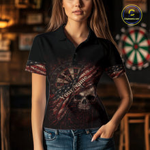 Load image into Gallery viewer, Red Grunge Retro American Flag Dartboard Women Dart Polo Shirt Custom Skull Dart Team Jerseys NYN2542