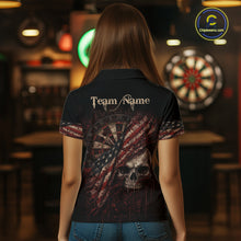 Load image into Gallery viewer, Red Grunge Retro American Flag Dartboard Women Dart Polo Shirt Custom Skull Dart Team Jerseys NYN2542