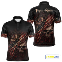 Load image into Gallery viewer, Red Grunge Retro Amercian Flag Dartboard Men Dart Polo Shirt Custom Skull Dart Team Jerseys NYN2542