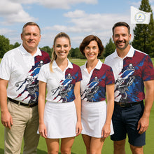 Load image into Gallery viewer, Men women golf team wearing matching skull golf polo shirts, custom golf uniforms, golf tournament apparel