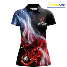 Load image into Gallery viewer, Red Flames Eagle Pool 8 Ball Women's Billiard Shirt Custom US Flag Smoke Billiard League Attire NYN2547